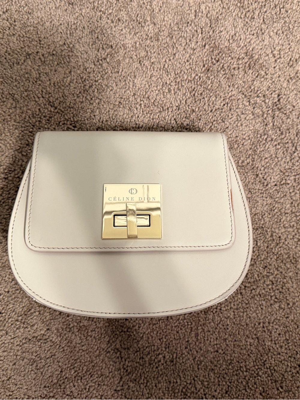 Celine Dion White Leather Crossbody with Gold Turn-Lock